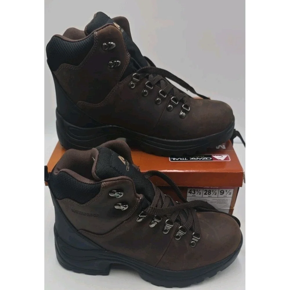 Ozark Trail Bandy II Men's Hiking Boots 9.5 W Dark Brown Leather Waterproof
